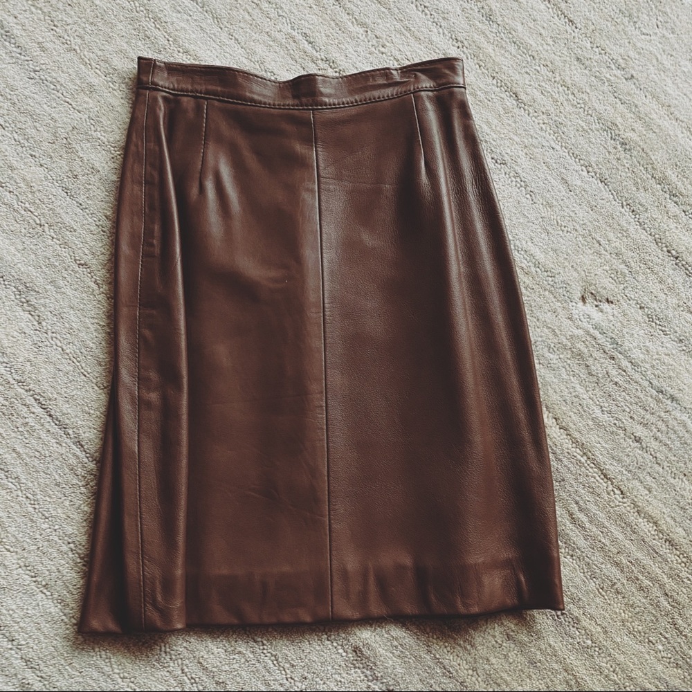Vintage Brown Leather Skirt - Picture 3 of 6